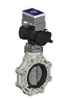 Válvula Borboleta LUG em CPVC com atuador hidráulico e monitor de posição